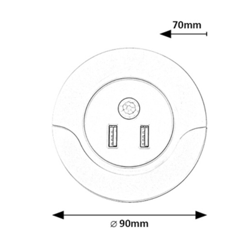 Rabalux - LED Oświetlenie nocne do gniazdka z czujnikiem 2xUSB LED/13,9W/230V 3000K