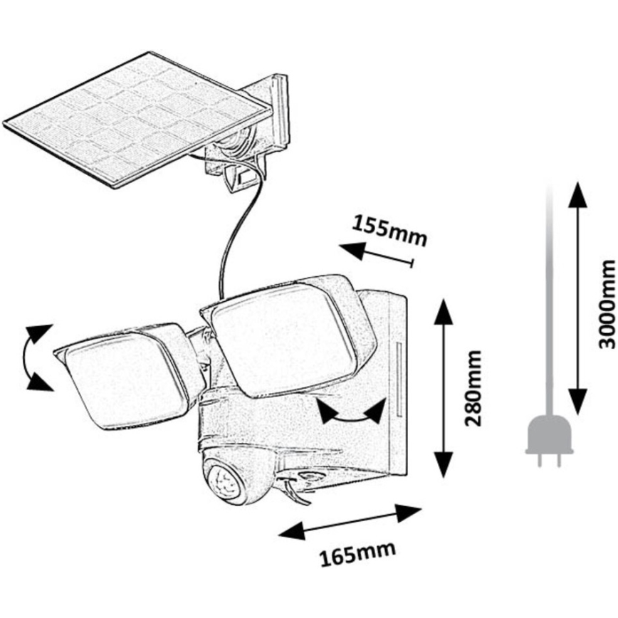 Rabalux - Elastyczna lampa ścienna LED solarna z czujnikiem i zewnętrznym panelem 2xLED/5W/3,7V IP54 czarna 600 mAh