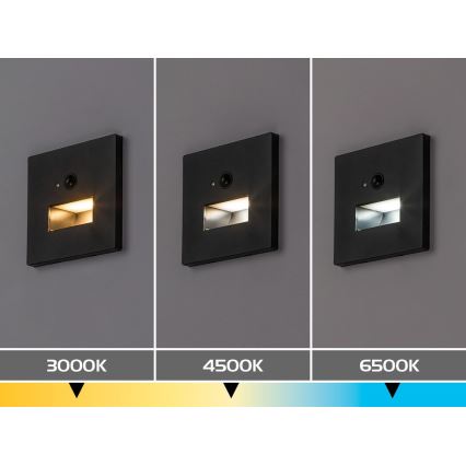 Rabalux - LED oprawa schodowa z czujnikiem ruchu i zmierzchu LED/1W/230V 3000/4500/6500K czarna