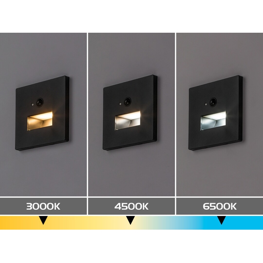 Rabalux - LED oprawa schodowa z czujnikiem ruchu i zmierzchu LED/1W/230V 3000/4500/6500K czarna