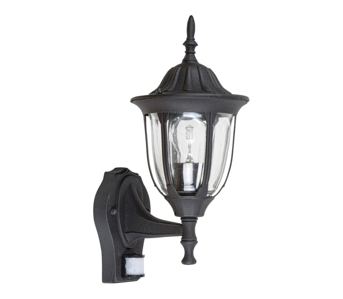 Rabalux 7837 - Kinkiet zewnętrzny z czujnikiem MILANO 1xE27/60W/230V IP43 czarny