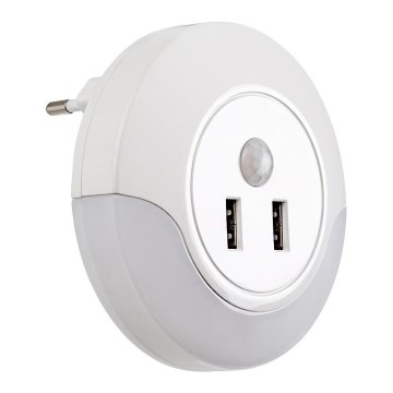 Rabalux - LED lampka nocna do gniazdka z czujnikiem 2xUSB LED/13,9W/230V 3000K