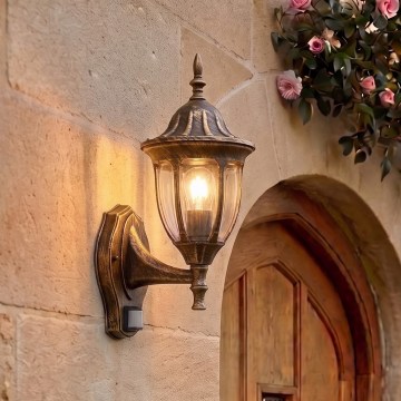 Rabalux - Zewnętrzna lampa ścienna z czujnikiem 1xE27/60W/230V IP43 złota/patyna/czarna