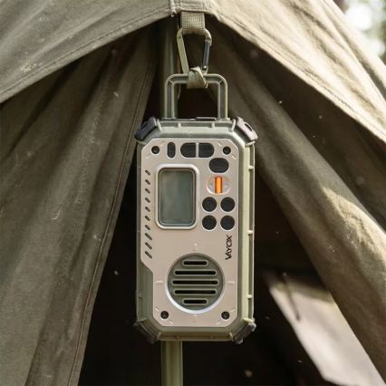Radio kempingowe z korbką, panelem słonecznym i latarką LED pełniącą funkcję powerbanku 5V/3xAAA/2000 mAh IPX4 zielone