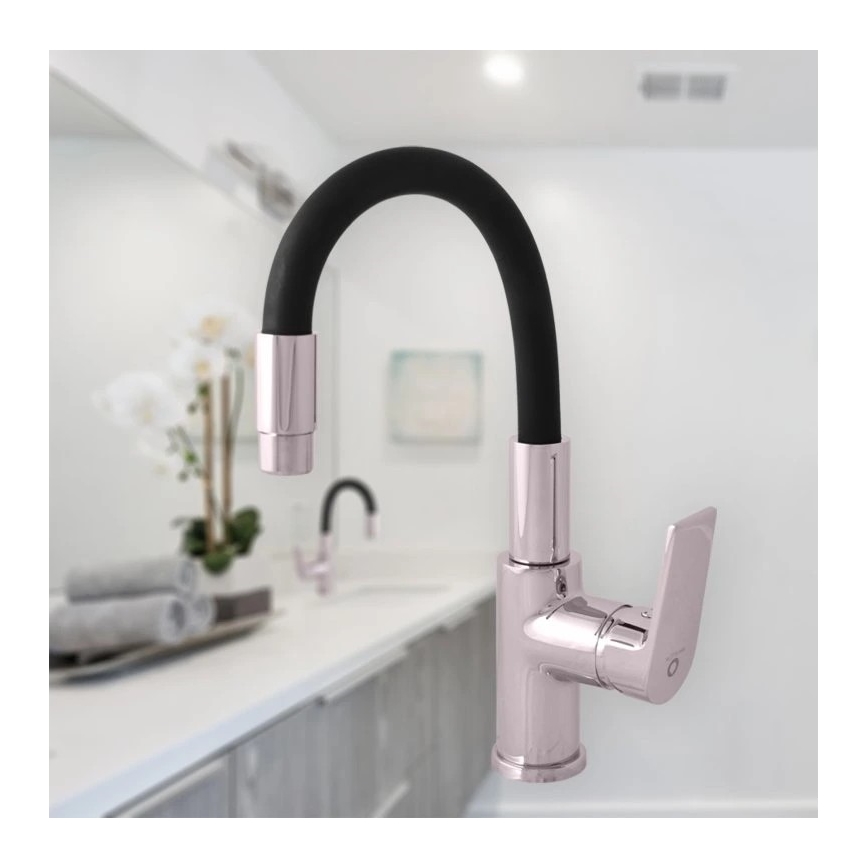 RAV Slezák CO119.0/15 - Bateria zlewozmywakowa z elastyczną wylewką COLORADO 25 cm czarna/błyszczący chrom