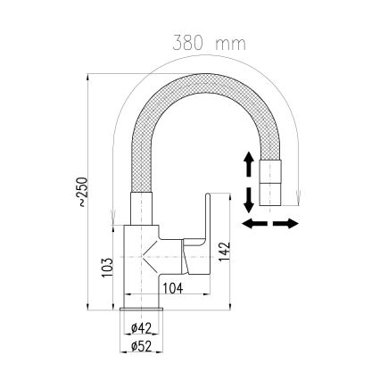 RAV Slezák CO119.0/15 - Bateria zlewozmywakowa z elastyczną wylewką COLORADO 25 cm czarna/błyszczący chrom