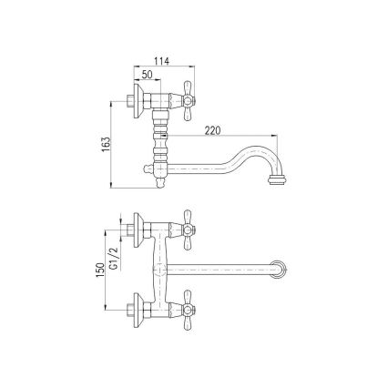 RAV Slezák MK101.5/29SM - bateria zlewozmywakowa/umywalkowa MORAVA RETRO 16,3 cm, mosiądz postarzany
