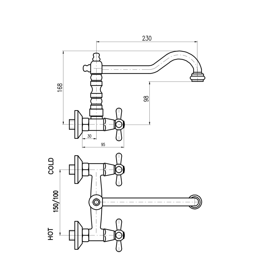 RAV Slezák MK102.5/28SM - Bateria zlewozmywakowa/umywalkowa MORAVA RETRO 16,8 cm mosiądz postarzany