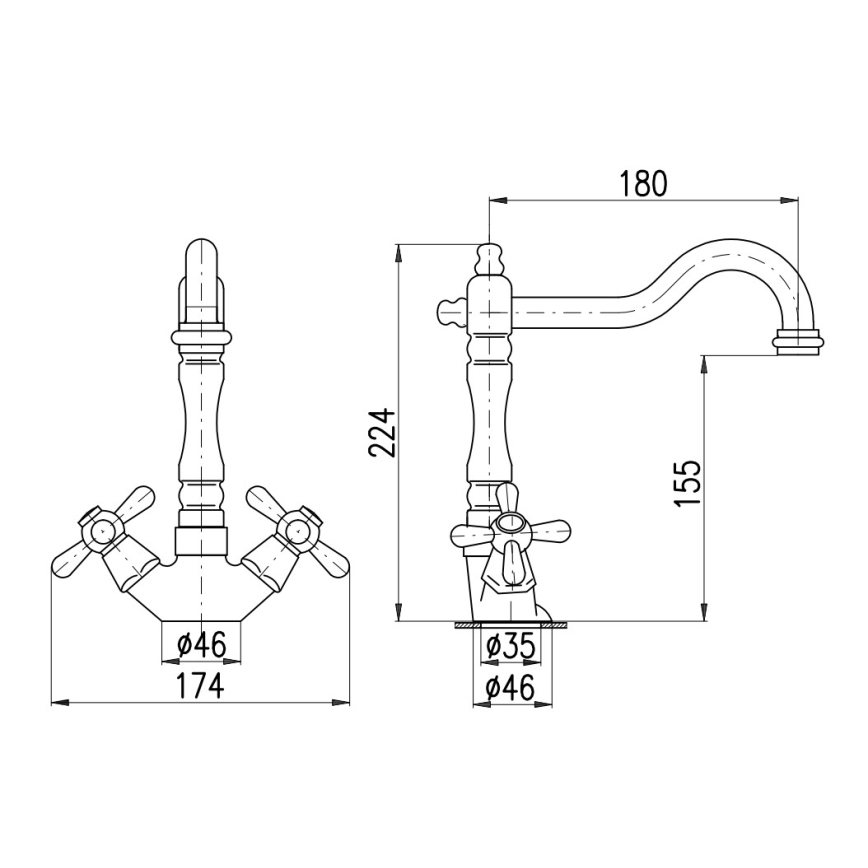 RAV Slezák MK121.0/8CMATSM - Bateria umywalkowa + wylewka MORAVA RETRO 22,4 cm czarny/mosiądz