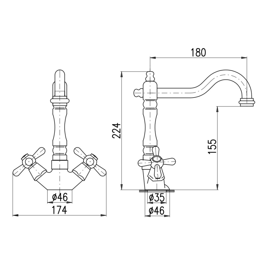 RAV Slezák MK121.0/8SM - Bateria do zlewozmywaka/umywalki + wylewka MORAVA RETRO 22,4 cm, wykończenie: stary mosiądz