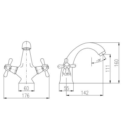 RAV Slezák MK128.0CMATSM - bateria umywalkowa MORAVA RETRO 16 cm czarna/mosiężna