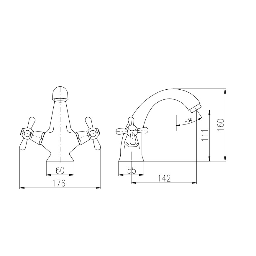 RAV Slezák MK128.0CMATSM - bateria umywalkowa MORAVA RETRO 16 cm czarna/mosiężna