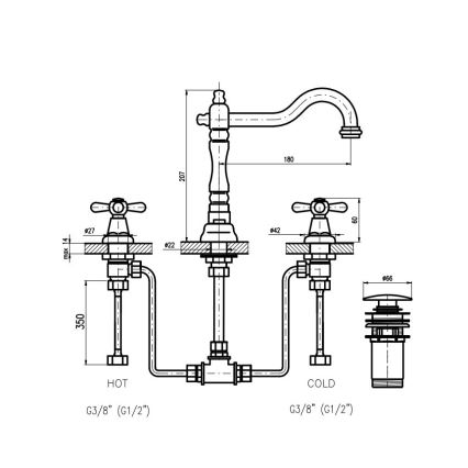 RAV Slezák MK132.0SM - Bateria umywalkowa + zawór spustowy MORAVA RETRO mosiądz postarzany