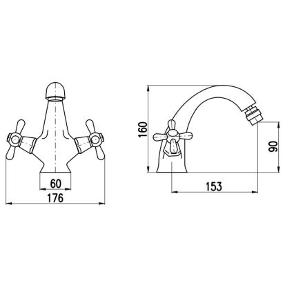 RAV Slezák MK143.0SM - Bateria bidetowa + wylewka MORAVA RETRO 16 cm, mosiądz antyczny