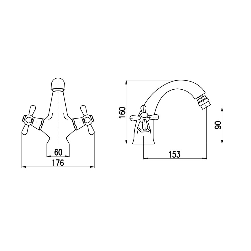 RAV Slezák MK143.0SM - Bateria bidetowa + wylewka MORAVA RETRO 16 cm, mosiądz antyczny