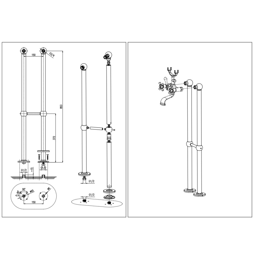 RAV Slezák MK150.5/2CMATSM - Zestaw wannowy z baterią MORAVA RETRO czarny/mosiądz