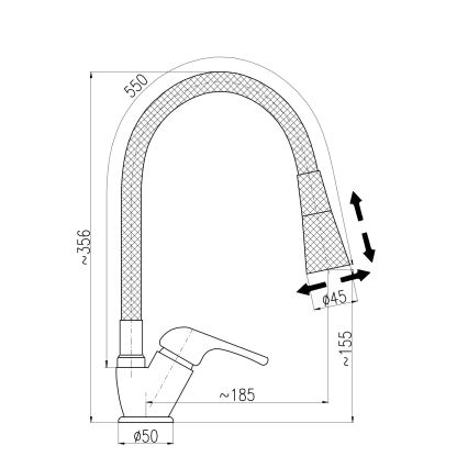 RAV Slezák SA006.0/13 - Bateria zlewozmywakowa z elastyczną wylewką SAZAVA 35,6 cm czarny/błyszczący chrom