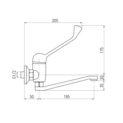 RAV Slezák SA601.5/26 - Bateria umywalkowa z dźwignią medyczną SAZAVA 23 cm chrom błyszczący