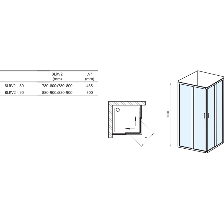 Ravak 1LV40100ZG - Kabina prysznicowa czteroczęściowa narożna BLIX 80x80 cm biała