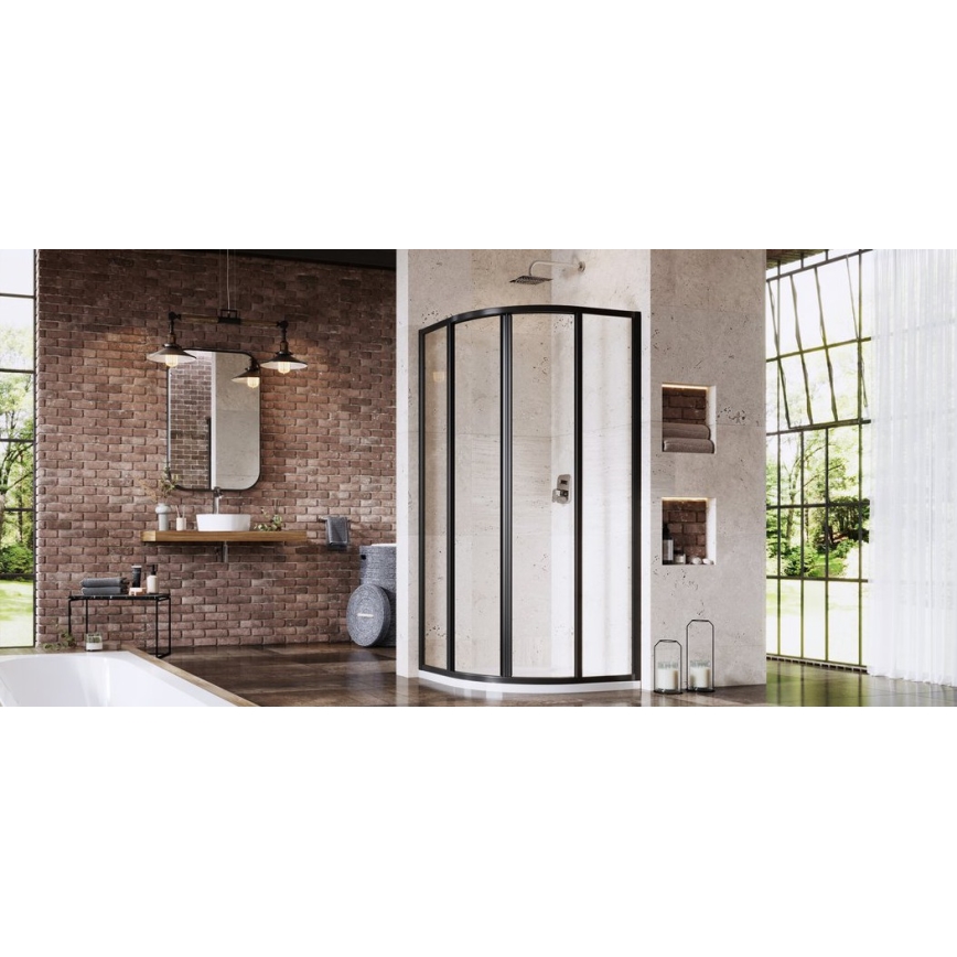 Ravak 3114O302Z1 - Czteroczęściowa półokrągła kabina prysznicowa SUPERNOVA 80x80 cm czarna