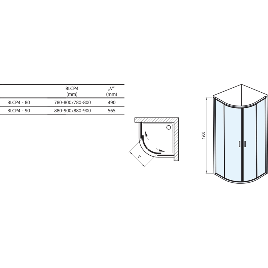 Ravak 3B240U00ZG - Kabina prysznicowa czteroczęściowa półokrągła BLIX 80x80 cm satin
