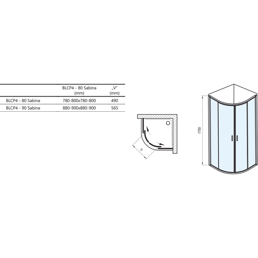 Ravak 3B240U40ZG - Kabina prysznicowa czteroczęściowa półokrągła BLIX 80x80 cm satin