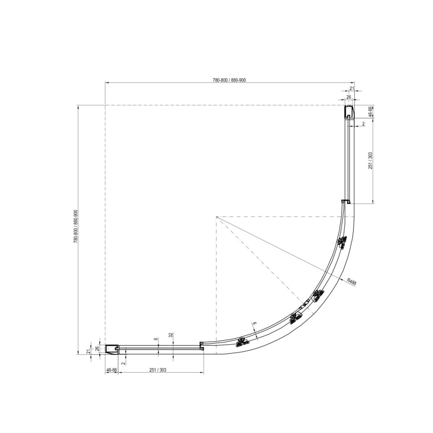 Ravak 3B270U00Z1 - Kabina prysznicowa czteroczęściowa półokrągła BLIX 90x90cm chrom matowy