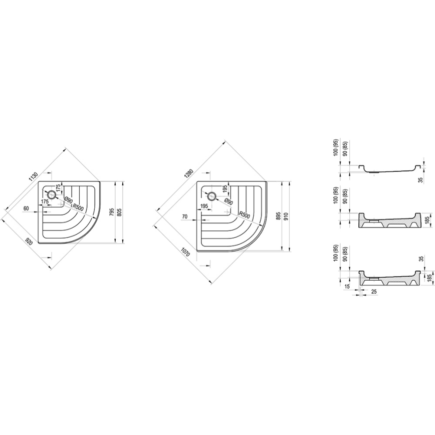 Ravak A204001120 - Brodzik prysznicowy ćwierćokrągły RONDA 80x80 cm biały