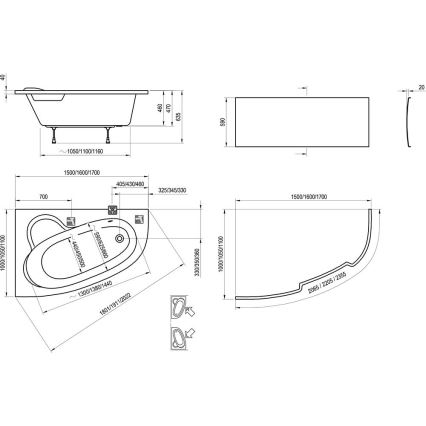 Ravak C451000000 - Wanna narożna ASYMMETRIC 150x100 cm akryl/biały