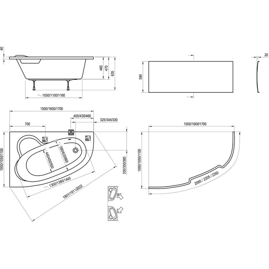 Ravak C491000000 - Wanna narożna ASYMMETRIC 170x110 cm akryl/biała