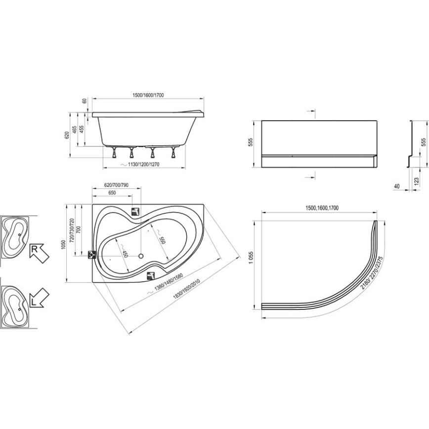 Ravak CL21000000 - Wanna narożna ROSA 160x105 cm akryl/biały
