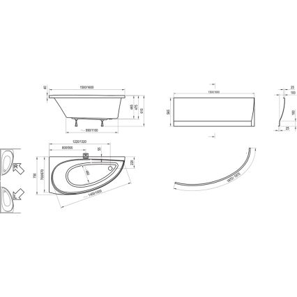Ravak CT01000000 - Wanna narożna AVOCADO 150x75 cm akryl/biała