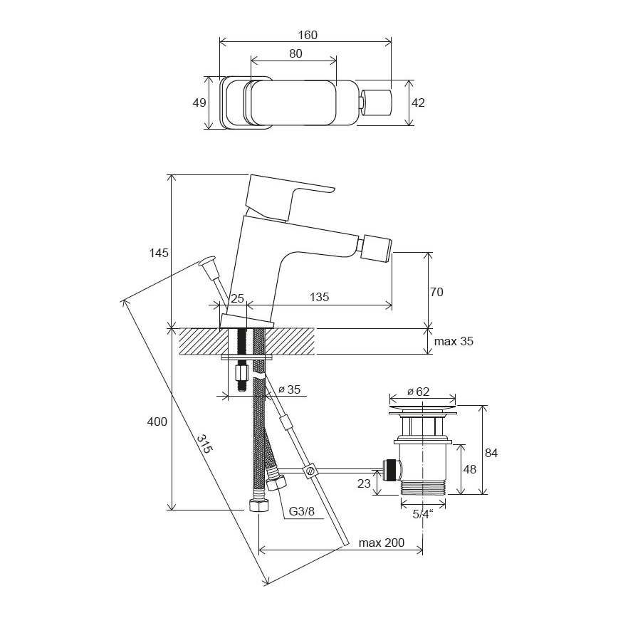 Ravak X070133 - Bateria bidetowa FREE, chrom błyszczący