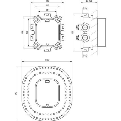 Ravak X070139 - Korpus podstawowy do baterii podtynkowych R-BOX VARI 13,9 x 14,6 cm