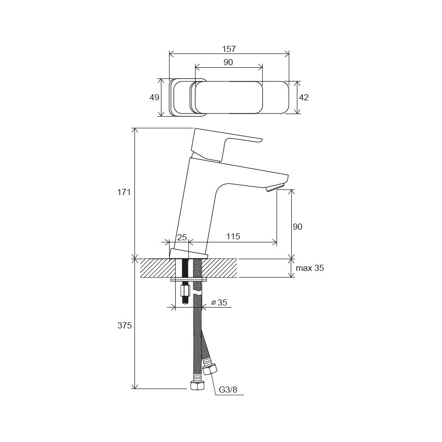 Ravak X070150 - Bateria umywalkowa FREE 17,2 cm czarna