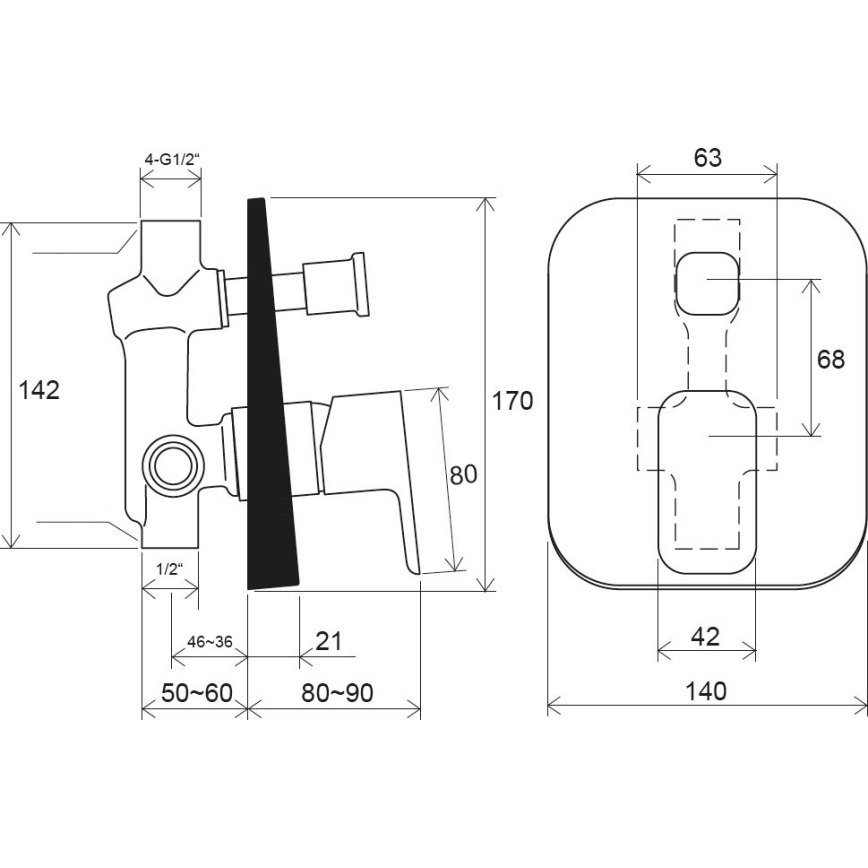 Ravak X070156 - Bateria prysznicowa podtynkowa FREE czarna