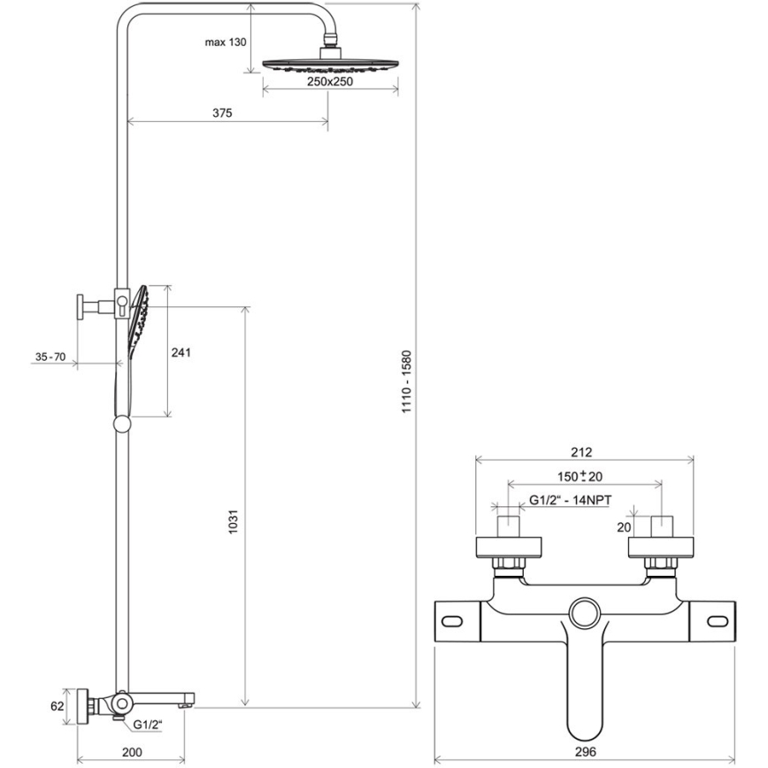 Ravak X070163 - Zestaw prysznicowy z baterią termostatyczną TERMO błyszczący chrom