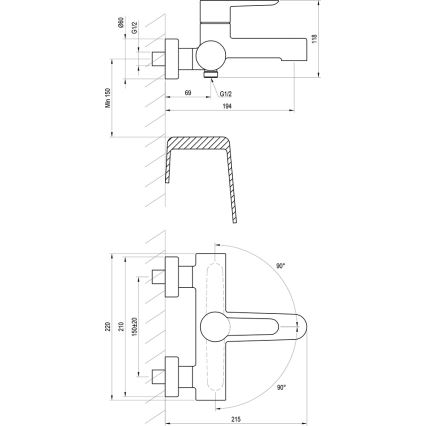 Ravak X070185 - Bateria wannowa PURI czarna