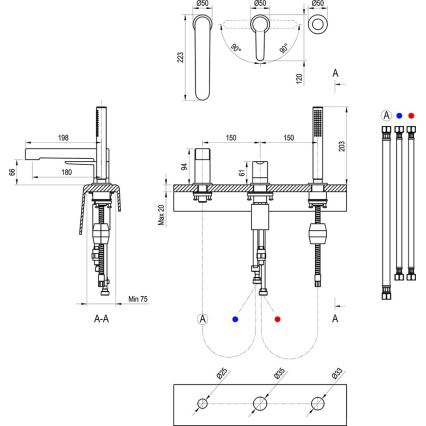 Ravak X070186 - Bateria wannowa 3-otworowa PURI czarna