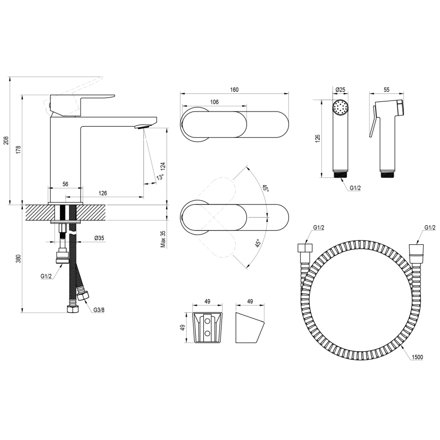 Ravak X070450 - bateria umywalkowa z bidetową słuchawką CHROME, błyszczący chrom