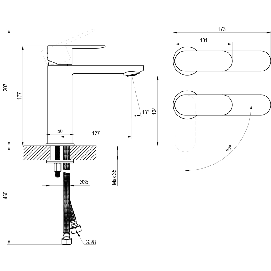 Ravak X070460 - Bateria umywalkowa CHROME 17,7 cm czarna
