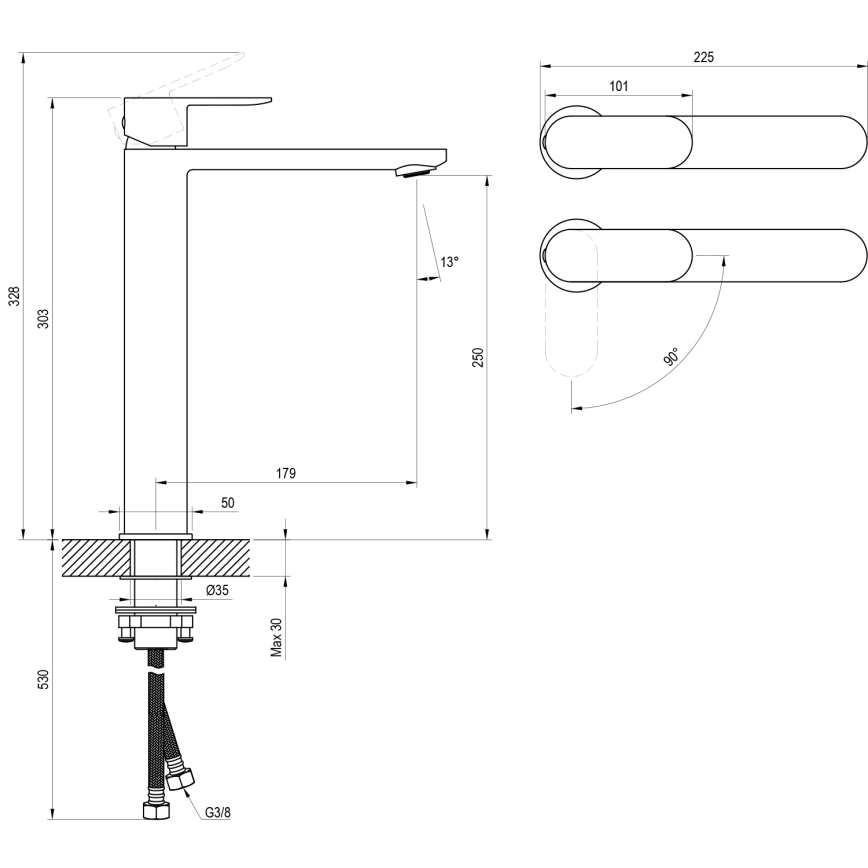Ravak X070461 - Bateria umywalkowa CHROME 30 cm czarna