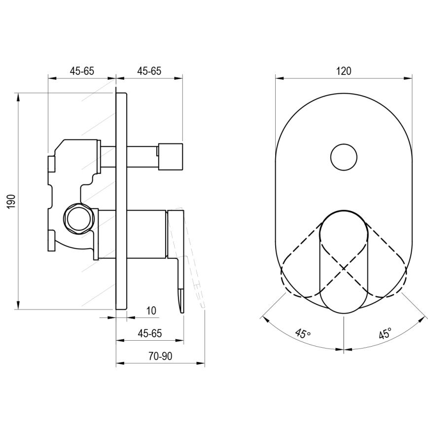 Ravak X070466 - Bateria prysznicowa do montażu podtynkowego CHROME czarna
