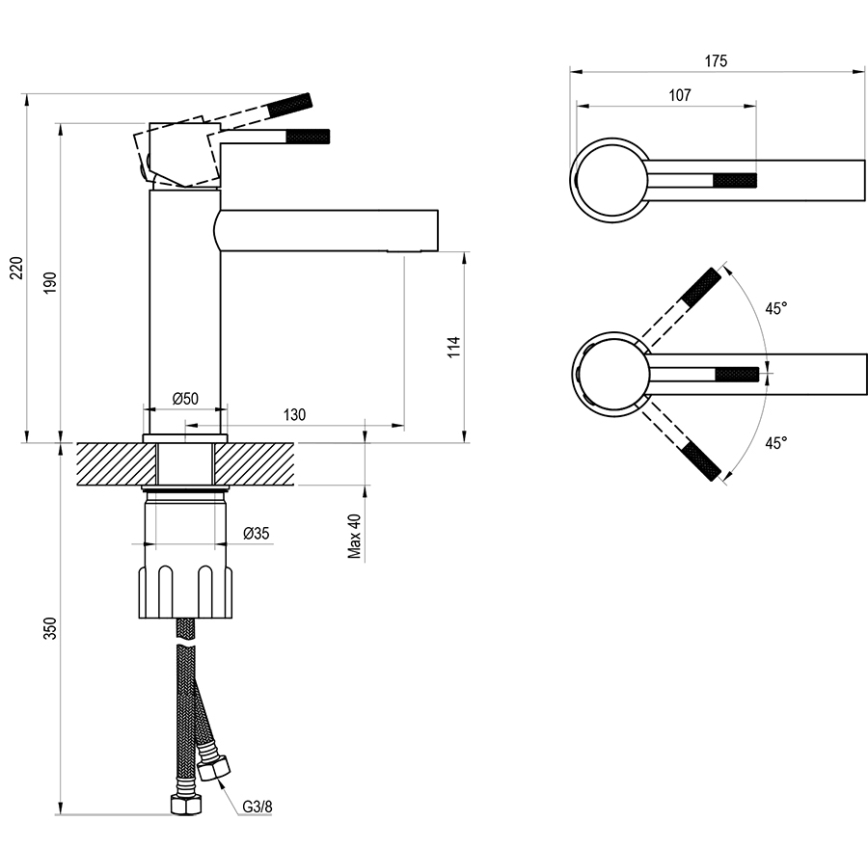 Ravak X070644 - Bateria umywalkowa NOX 19 cm, szczotkowana stal nierdzewna