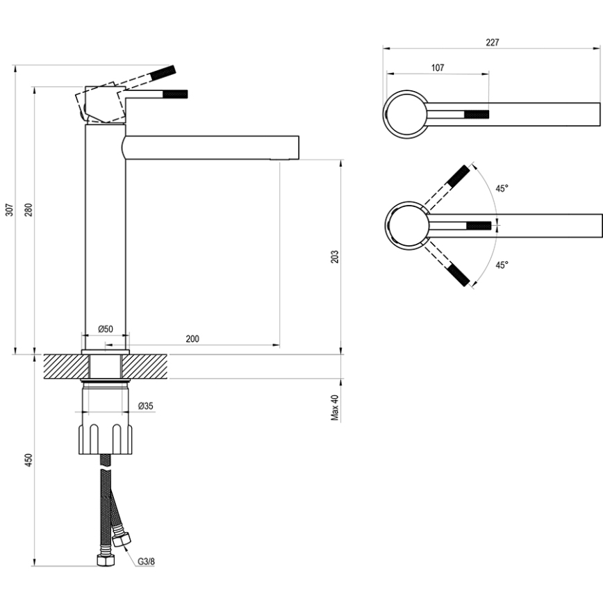 Ravak X070645 - Bateria umywalkowa NOX 28 cm, szczotkowana stal nierdzewna