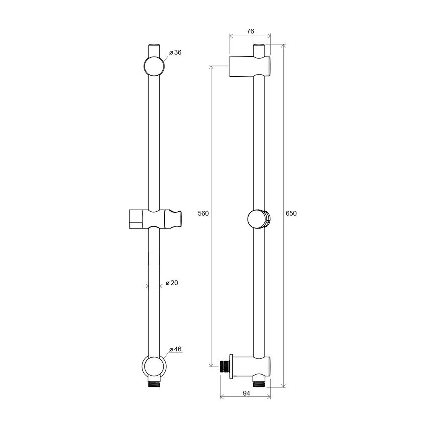 Ravak X07P342 - Drążek prysznicowy z przyłączem ściennym 65 cm, chrom błyszczący