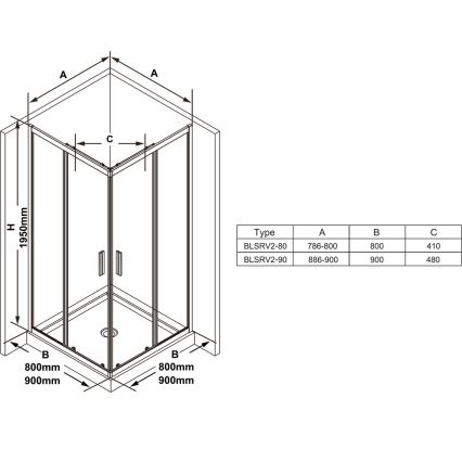 Ravak X1LM70C00Z1 - Kabina prysznicowa narożna BLIX SLIM 90x90 cm, czteroczęściowa, chrom błyszczący