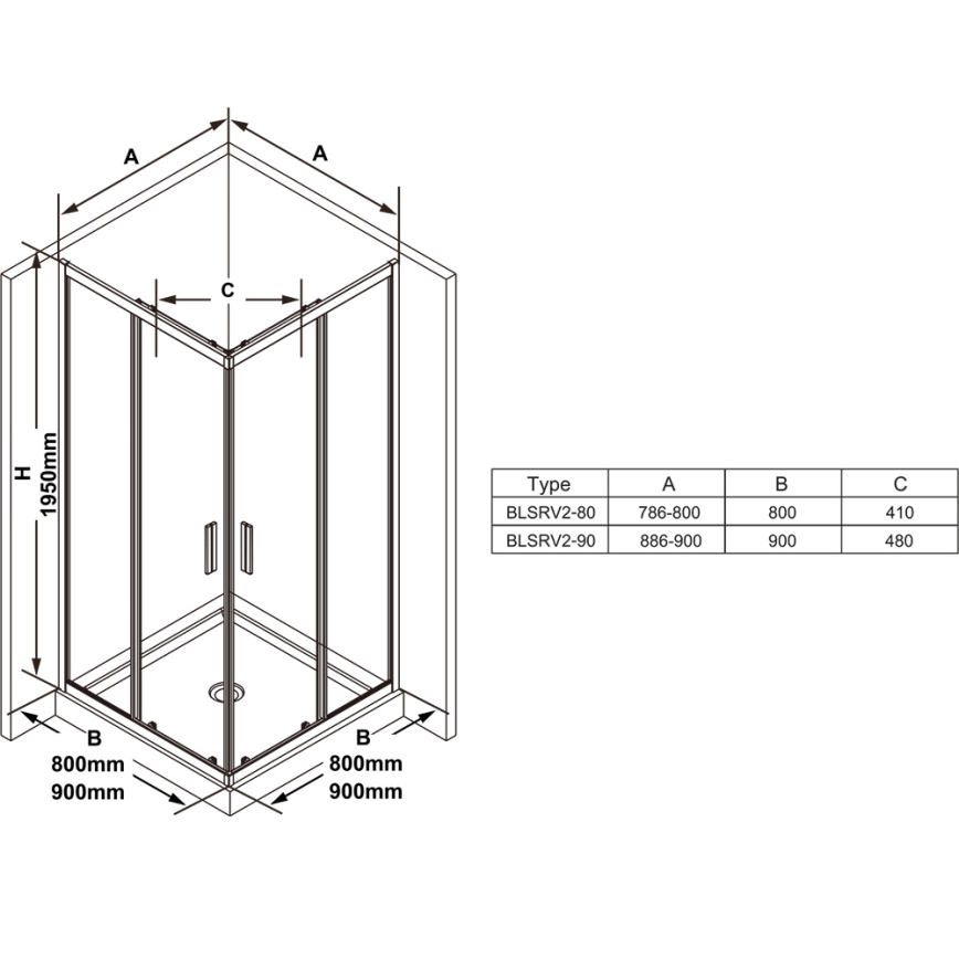 Ravak X1LM70C00Z1 - Kabina prysznicowa narożna BLIX SLIM 90x90 cm, czteroczęściowa, chrom błyszczący