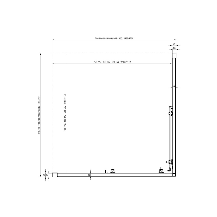 Ravak X1LM70C00Z1 - Kabina prysznicowa narożna BLIX SLIM 90x90 cm, czteroczęściowa, chrom błyszczący