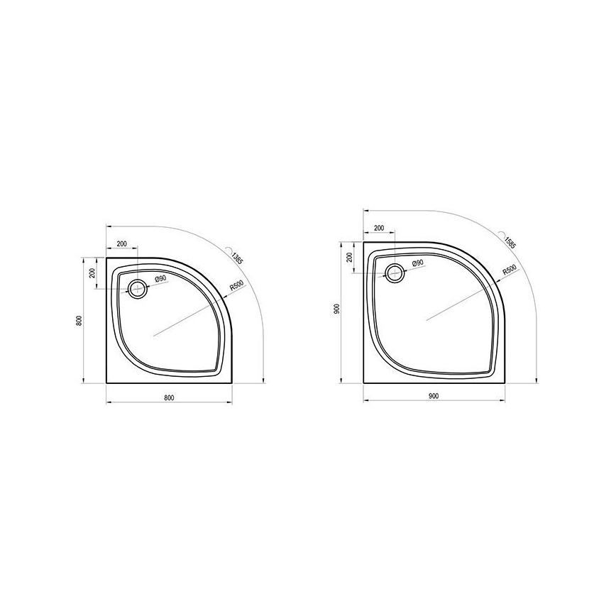 Ravak XA237711010 - Brodzik ćwierćokrągły ELIPSO 90x90 cm biały